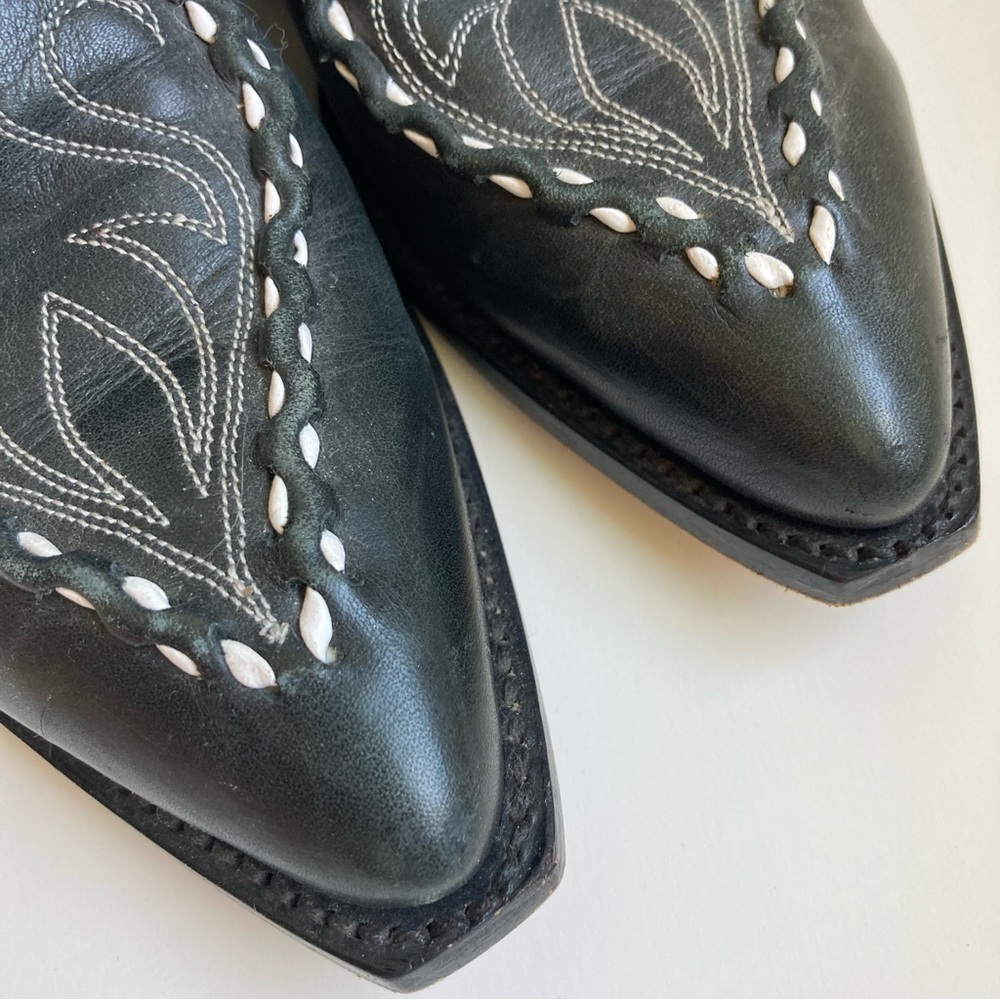 Canty Dan Post Black Leather & Textile Boho Short Ankle Western Cowboy Boots 7.5 - Picture 10 of 16